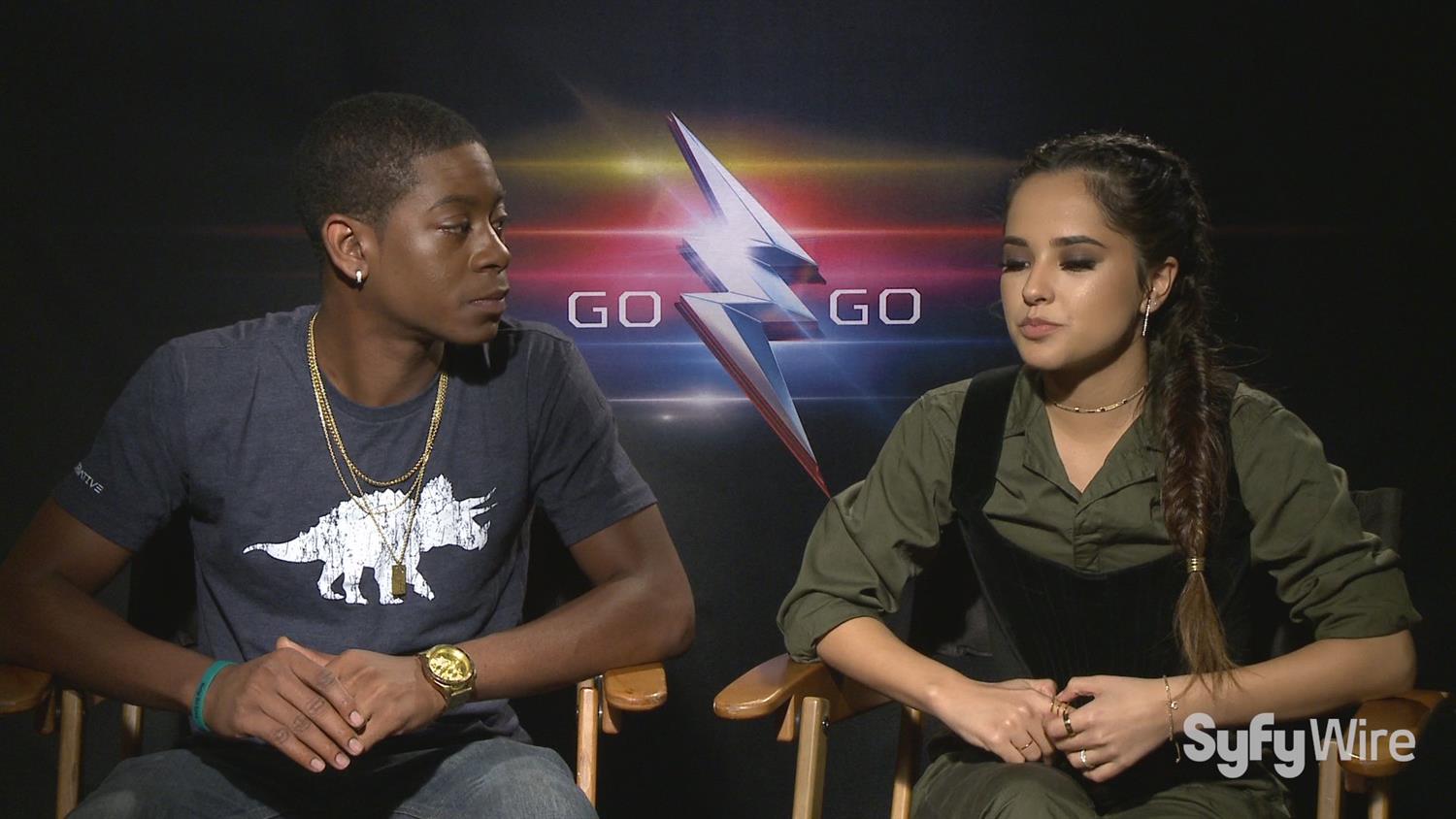 Power Rangers' Blue and Yellow Ranger RJ Cyler and Becky G. Power Rangers' Blue and Yellow Ranger RJ Cyler and Becky G.
